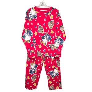 White Stag Christmas Pajamas Set Snowman Teddy Bear‎ Red Womens Med 90s Holiday